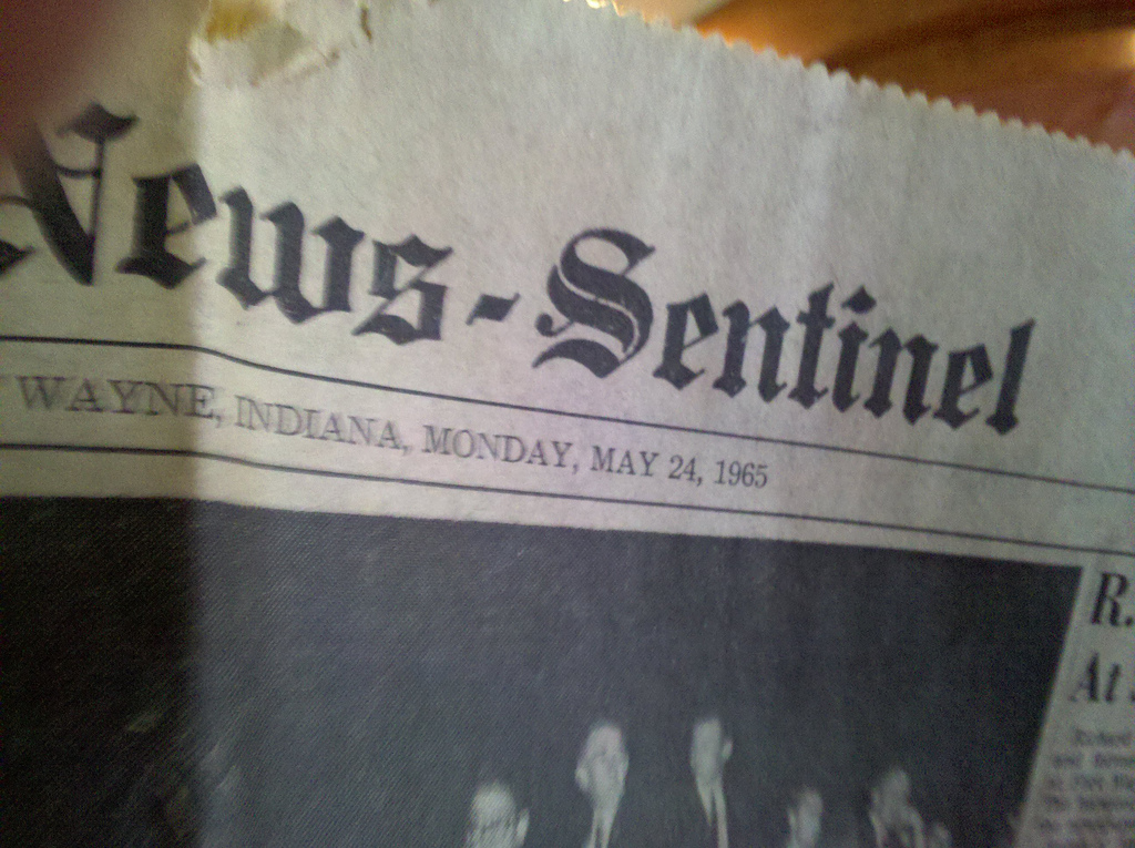 1965 Fort Wayne News Sentinel newspaper