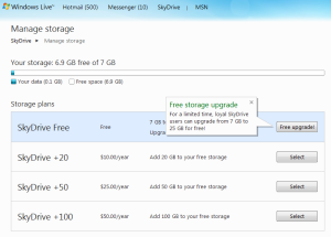 SkyDrive cloud storage existing user bonus